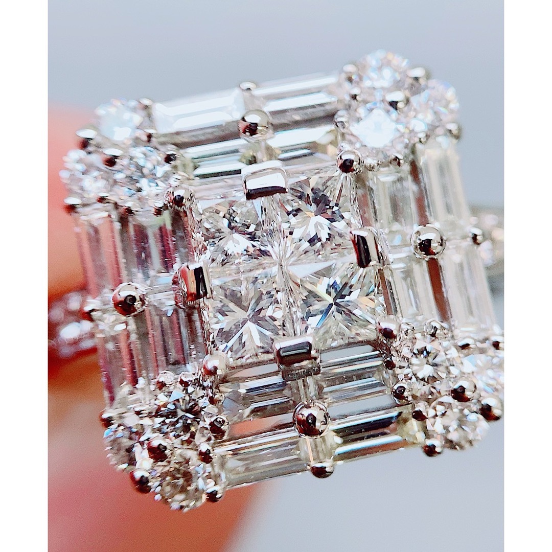 ★1.5〜2ct★✨プリンセスカットダイヤモンドミステリープラチナリング 指輪 レディースのアクセサリー(リング(指輪))の商品写真