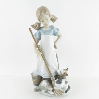 美品 LLADRO リヤドロ 5232「いたずらな子猫」 フィギュリン 置物 陶器人形 オブジェ 女の子 猫 SY8812K (置物)