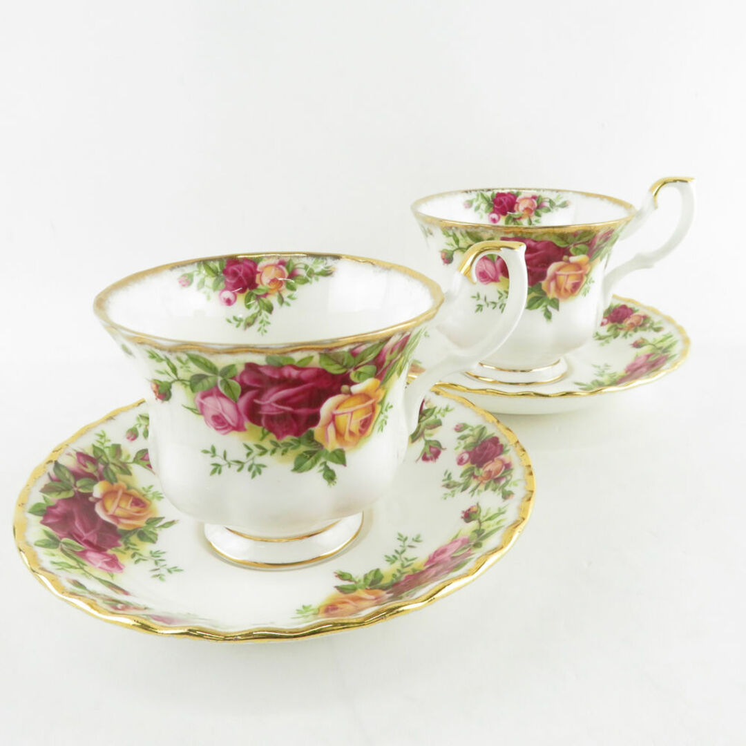 ROYAL ALBERT(ロイヤルアルバート)の美品 ROYAL ALBERT ロイヤルアルバート オールドカントリーローズ ティーカップ＆ソーサー 2客 ペア 花柄 金彩 紅茶 英国 SU6321K  インテリア/住まい/日用品のキッチン/食器(グラス/カップ)の商品写真