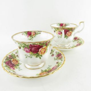 ロイヤルアルバート(ROYAL ALBERT)の美品 ROYAL ALBERT ロイヤルアルバート オールドカントリーローズ ティーカップ＆ソーサー 2客 ペア 花柄 金彩 紅茶 英国 SU6321K (グラス/カップ)