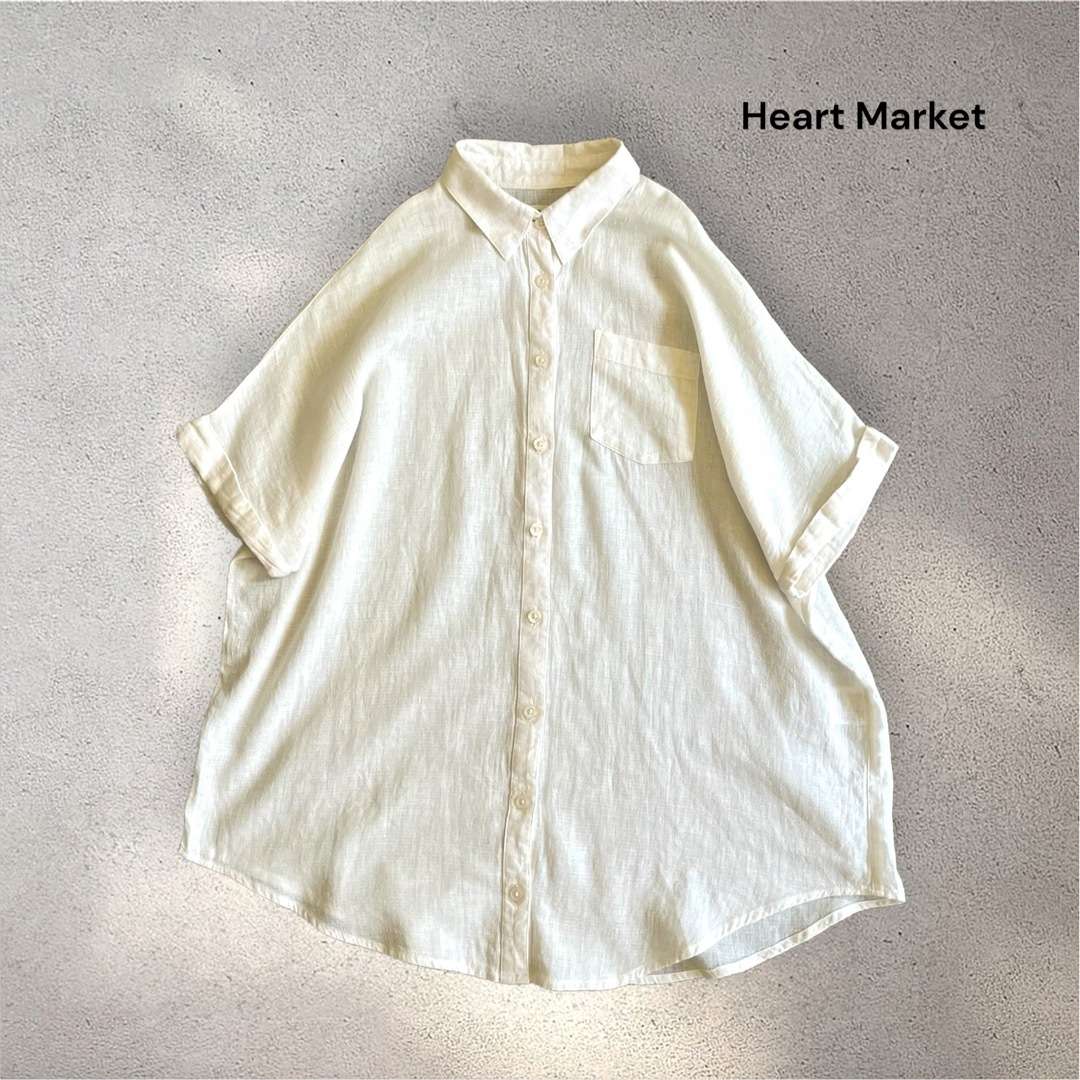 Heart Market(ハートマーケット)のHart Market コットンリネンシャツ ゆったり 半袖 生成り 夏 涼しい レディースのトップス(シャツ/ブラウス(半袖/袖なし))の商品写真