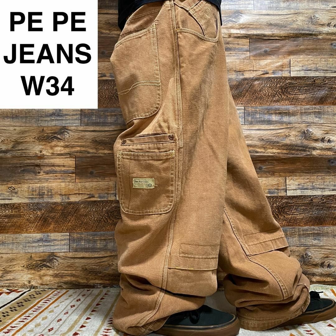 Pepe Jeans(ペペジーンズ)のペペジーンズバギーデニムカーゴパンツペインターパンツストリート古着w34極太b系 メンズのパンツ(デニム/ジーンズ)の商品写真