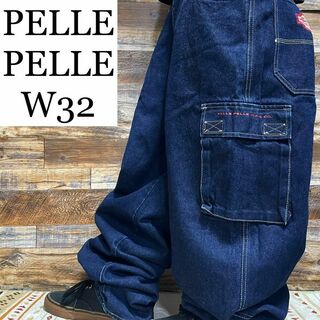 ペレペレ(PELLE PELLE)のペレペレバギーデニムカーゴパンツジーンズストリートw32刺繍y2kワッペンb系(デニム/ジーンズ)