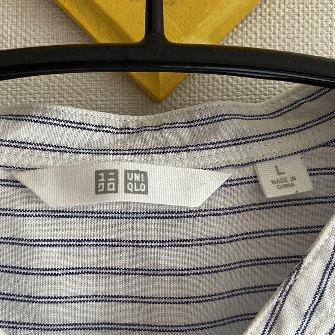 UNIQLO(ユニクロ)のUNIQLO リネンブレンドストライプバンドカラーシャツ(七分袖) レディースのトップス(シャツ/ブラウス(長袖/七分))の商品写真