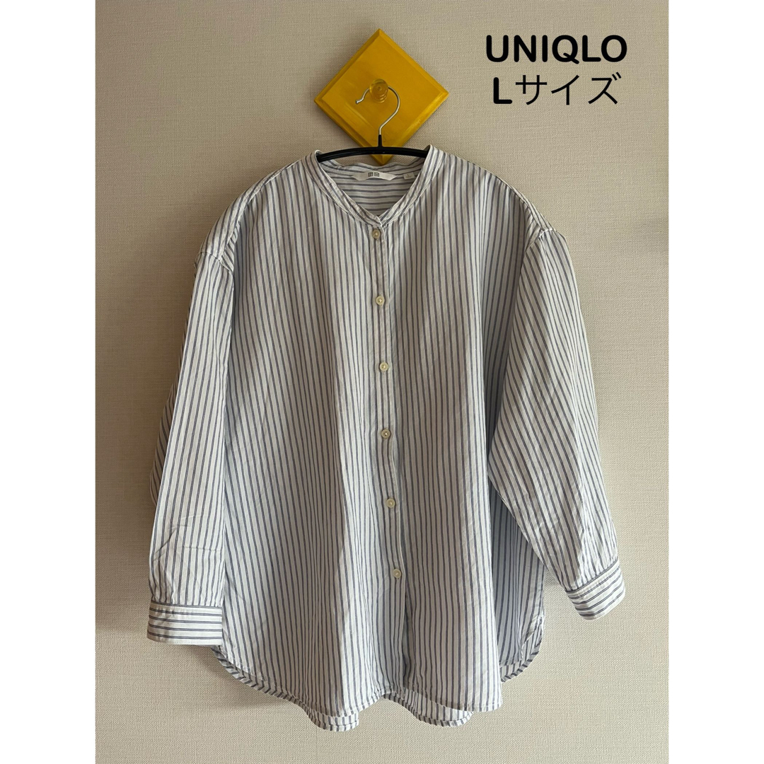 UNIQLO(ユニクロ)のUNIQLO リネンブレンドストライプバンドカラーシャツ(七分袖) レディースのトップス(シャツ/ブラウス(長袖/七分))の商品写真