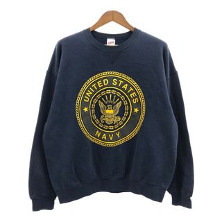 00年代 USA製 SOFFE ソフィー U.S.NAVY スウェット ミリタリー ロゴ ネイビー (メンズ XL) 中古 古着 Q6986(スウェット)