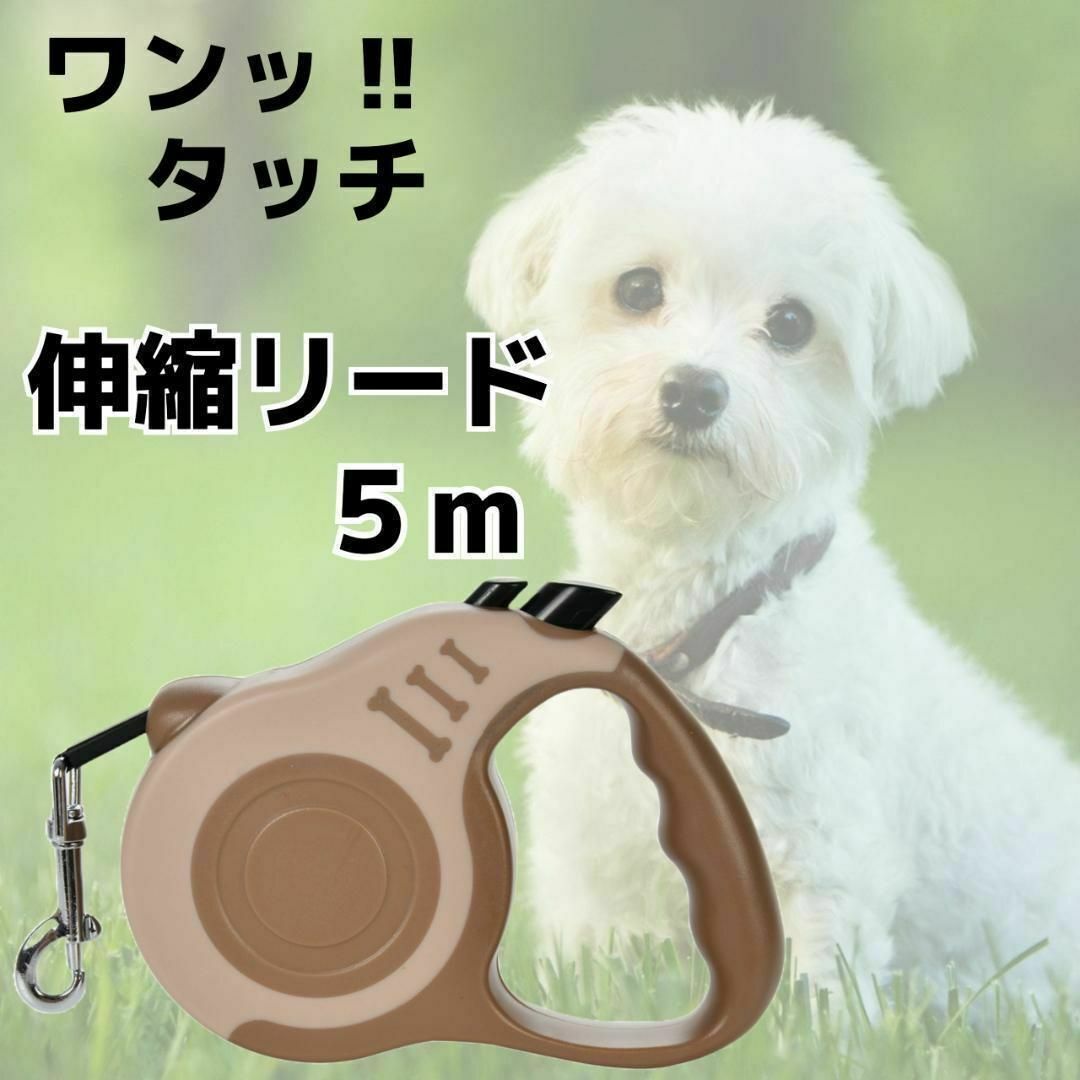 犬用リード 伸縮リード ブラウン　巻き取り式 ドッグリード ペットリード  5m その他のペット用品(犬)の商品写真