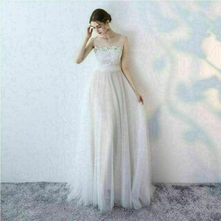 【SS2024 最新作】ウエディングドレス　結婚式　ブライダル　Aライン　M(ウェディングドレス)