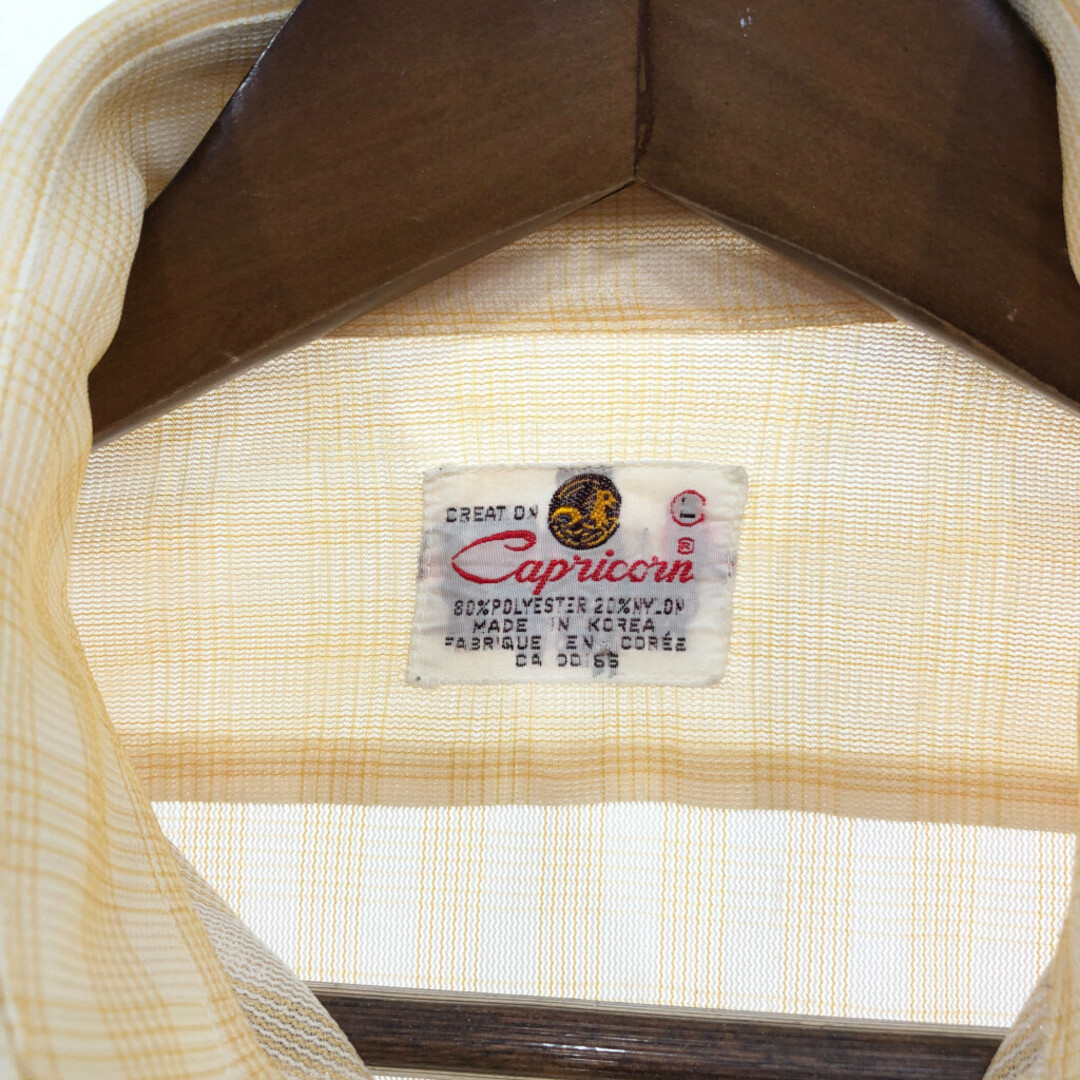 70年代 Capricorn 長袖シャツ ヴィンテージ チェック イエロー (メンズ L) 中古 古着 Q6992 メンズのトップス(シャツ)の商品写真