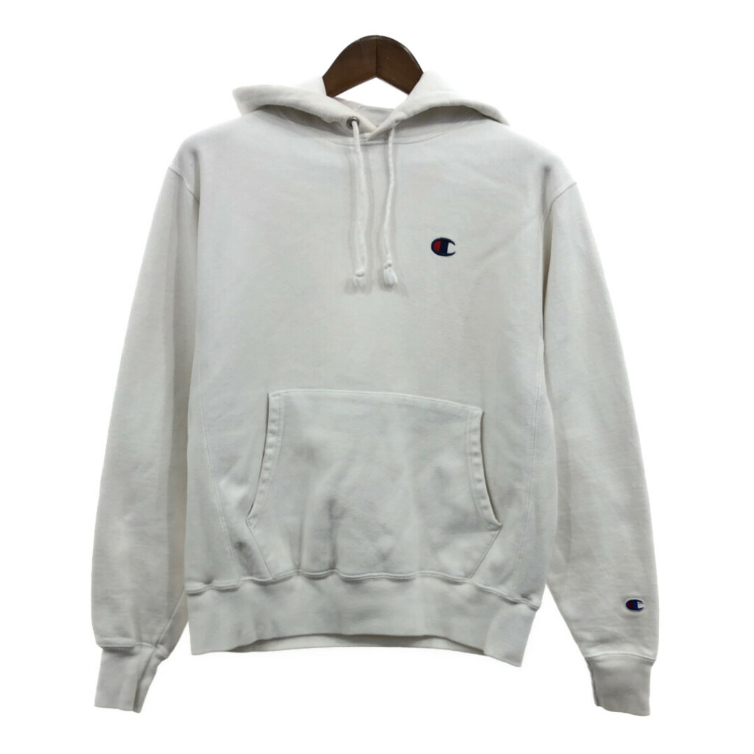 Champion(チャンピオン)のChampion チャンピオン REVERSE WEAVE リバースウィーブ スウェット パーカー ワンポイント ホワイト (メンズ M) 中古 古着 Q6994 メンズのトップス(パーカー)の商品写真