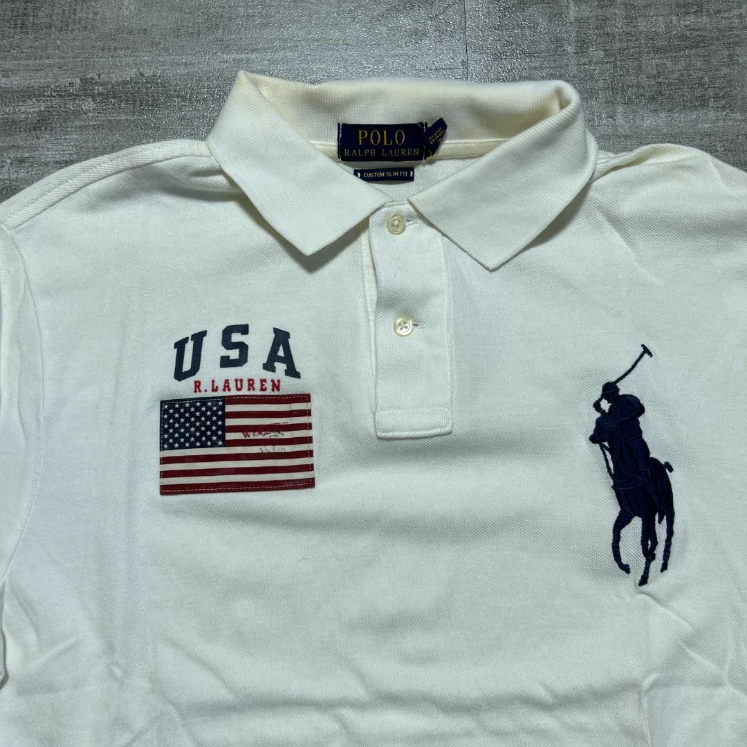 POLO RALPH LAUREN(ポロラルフローレン)のUSAモデル ポロラルフローレン ポロシャツ 白 星条旗 ホワイト L メンズのトップス(ポロシャツ)の商品写真