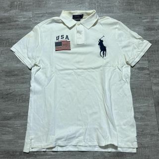 ポロラルフローレン(POLO RALPH LAUREN)のUSAモデル ポロラルフローレン ポロシャツ 白 星条旗 ホワイト L(ポロシャツ)