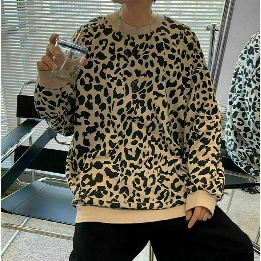 韓国 メンズ レオパード 豹柄 アニマル柄 スウェット トレーナー おしゃれ 春 メンズのトップス(スウェット)の商品写真