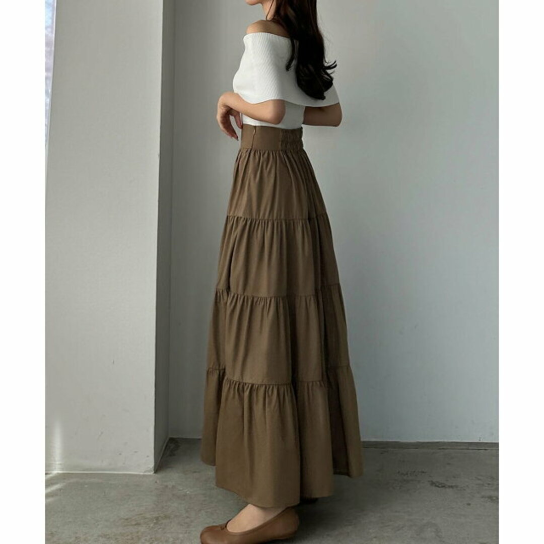 JUNOAH(ジュノア)の【モカ】Louere ハイウエストフレアスカート レディースのスカート(ロングスカート)の商品写真