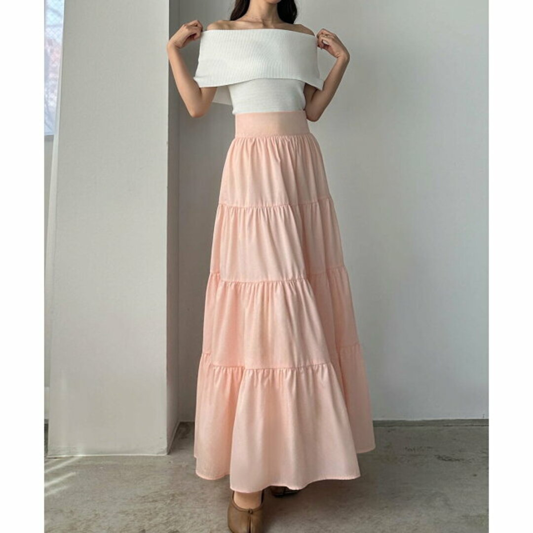 JUNOAH(ジュノア)の【ピンク】Louere ハイウエストフレアスカート レディースのスカート(ロングスカート)の商品写真