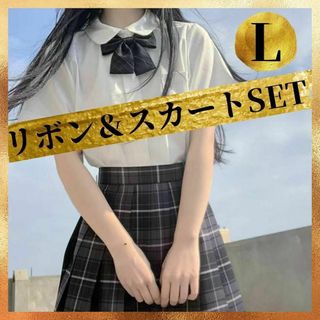 制服女子高生 M 高校 学生 スカート リボン 韓国 コスプレ セット 黒 JK(その他)