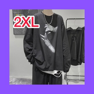 2XL　長袖　ロンT　Tシャツ　メンズ　ブラック　黒　韓国　(Tシャツ/カットソー(七分/長袖))