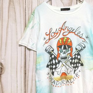 エドハーディー(Ed Hardy)の【エドハーディー 半袖プリントTシャツ】スカル タイダイ M 白 古着(Tシャツ/カットソー(半袖/袖なし))