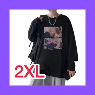 2XL　メンズ　ロンT　Tシャツ　長袖　オーバーサイズ　韓国(Tシャツ/カットソー(七分/長袖))