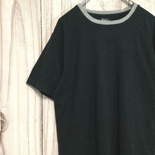 ラルフローレン(Ralph Lauren)の【ラルフローレン リンガーTシャツ】裾ロゴ刺繍 L 黒 古着(Tシャツ/カットソー(半袖/袖なし))