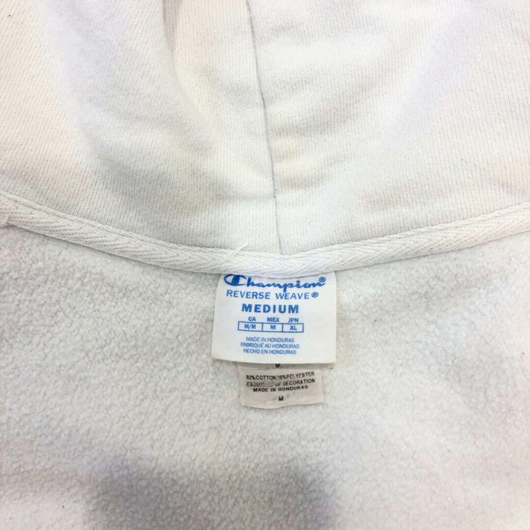 Champion(チャンピオン)のChampion チャンピオン REVERSE WEAVE リバースウィーブ スウェット パーカー ワンポイント ホワイト (メンズ MEDIUM) 中古 古着 Q7018 メンズのトップス(パーカー)の商品写真