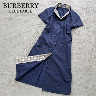 バーバリーブルーレーベル(BURBERRY BLUE LABEL)のバーバリーブルーレーベル　シャツワンピース　ノバチェック　ホースロゴ刺繍　40(ロングワンピース/マキシワンピース)