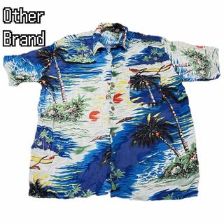 Breezy Ocean 柄シャツ　アロハシャツ　M ブルー　クリーニング済み