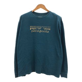 パタゴニア(patagonia)のpatagonia パタゴニア ロゴ 長袖Ｔシャツ アウトドア グリーン (メンズ XL) 中古 古着 Q7027(Tシャツ/カットソー(七分/長袖))