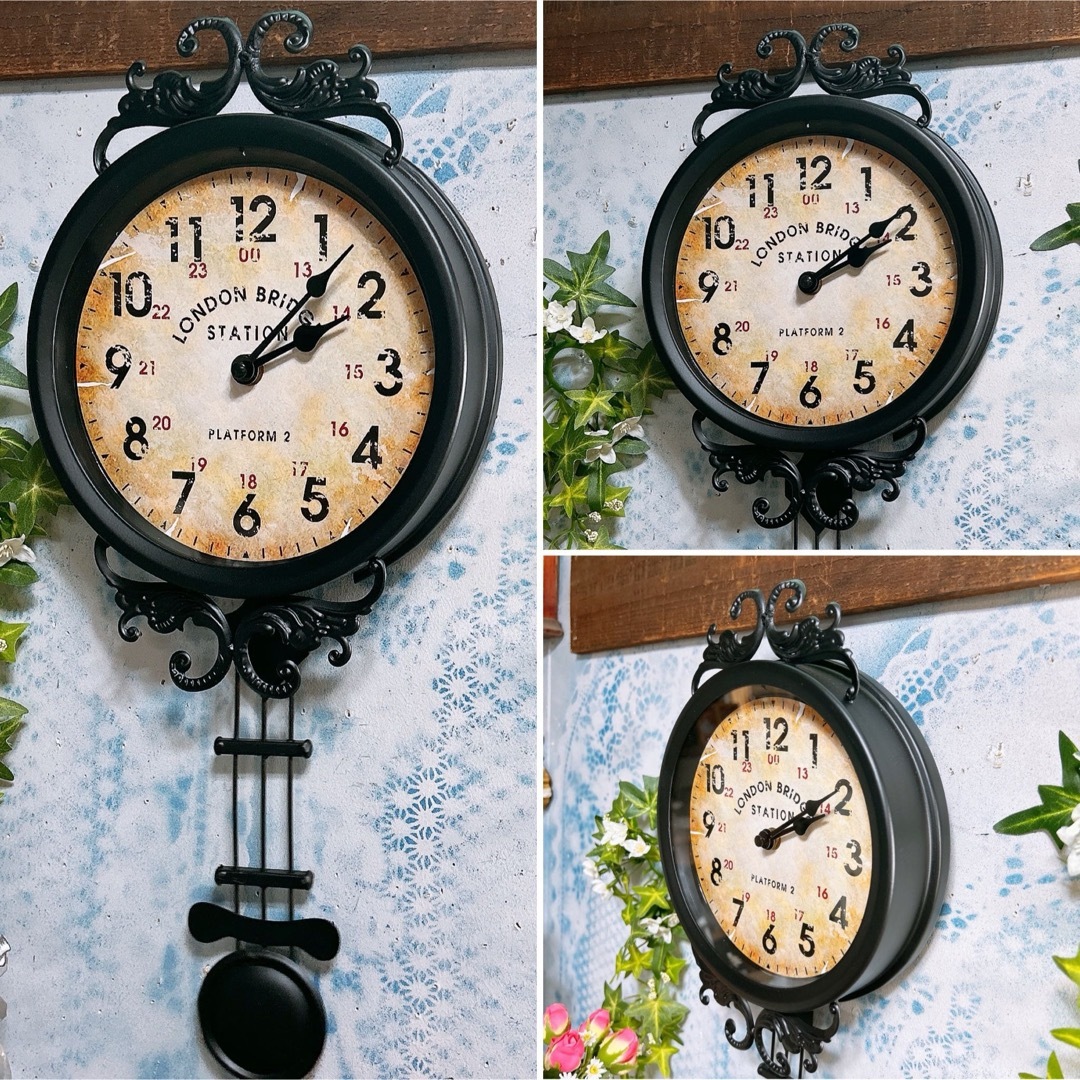アンティーク雑貨  Pendulum clock 壁掛振子時計 BLACK インテリア/住まい/日用品のインテリア小物(掛時計/柱時計)の商品写真