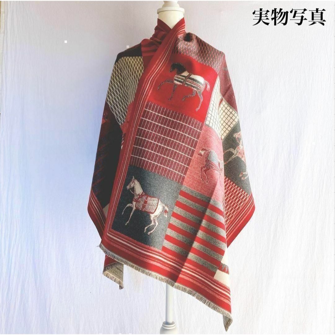 馬柄 カシミヤ 混 ストール マフラー ブランケット スカーフ ショール ギフト レディースのファッション小物(マフラー/ショール)の商品写真