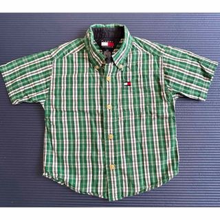 トミーヒルフィガー(TOMMY HILFIGER)のTOMMY HILFIGER 半袖　ボタンダウンシャツ　2T/90cm グリーン(ブラウス)