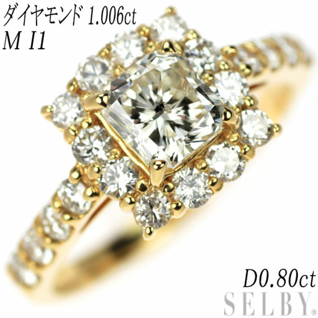 新品 K18YG ラディアント ダイヤモンド リング 1.006ct M I1 D0.80ct  レディースのアクセサリー(リング(指輪))の商品写真