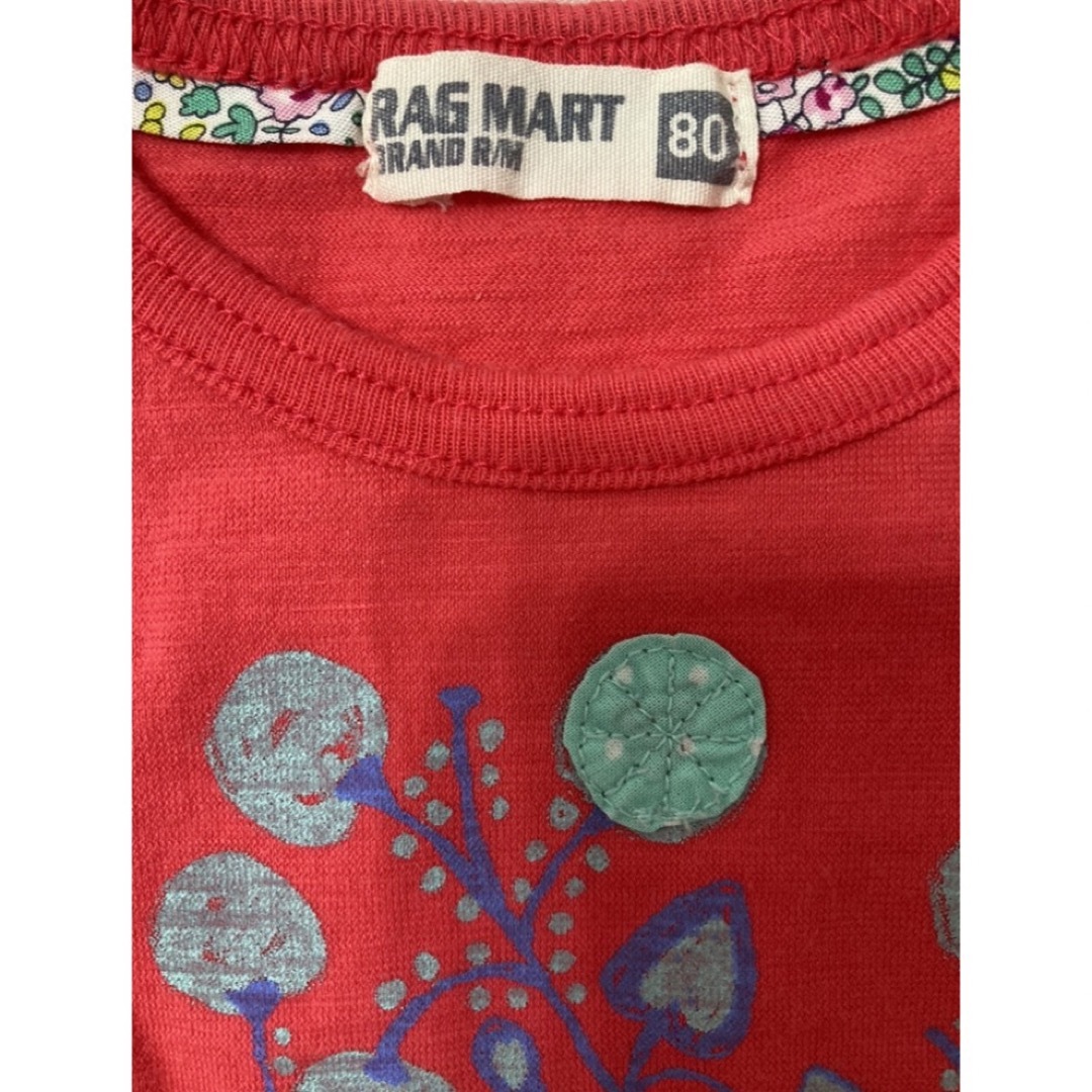 RAG MART(ラグマート)のRAGMARTラグマート*ボタン付きプリントTシャツ*ピンク*80 キッズ/ベビー/マタニティのベビー服(~85cm)(Ｔシャツ)の商品写真