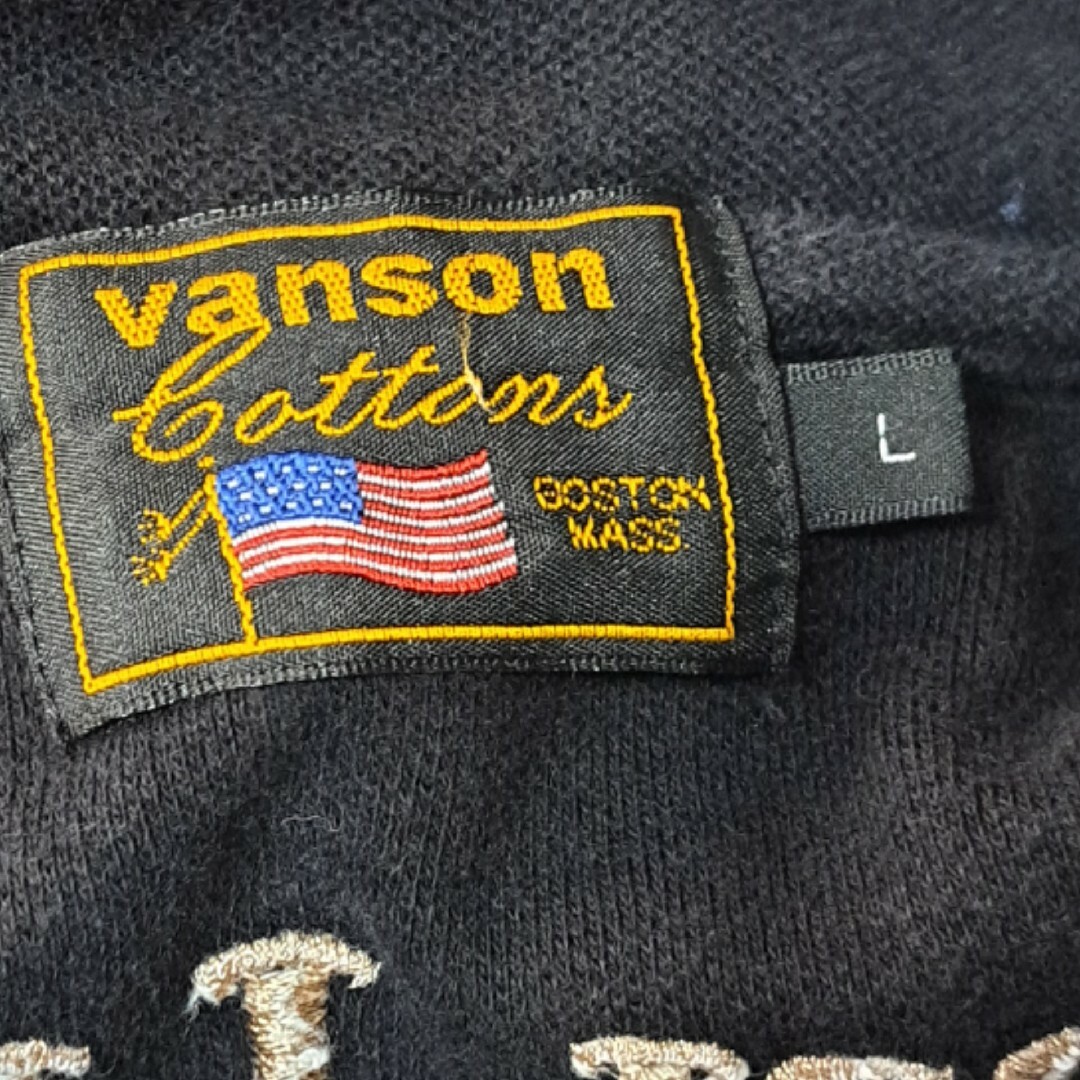 VANSON(バンソン)のVANSON バンソン　刺繍ワッペン　半袖　ポロシャツ　L　ブラック メンズのトップス(ポロシャツ)の商品写真