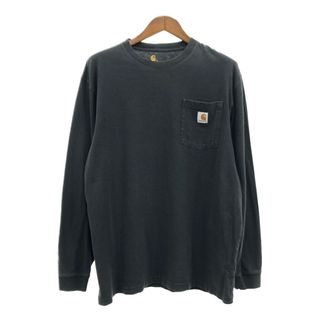 カーハート(carhartt)のCarhartt カーハート ポケット 長袖Ｔシャツ ワンポイント ブラック (メンズ L) 中古 古着 Q7060(Tシャツ/カットソー(七分/長袖))