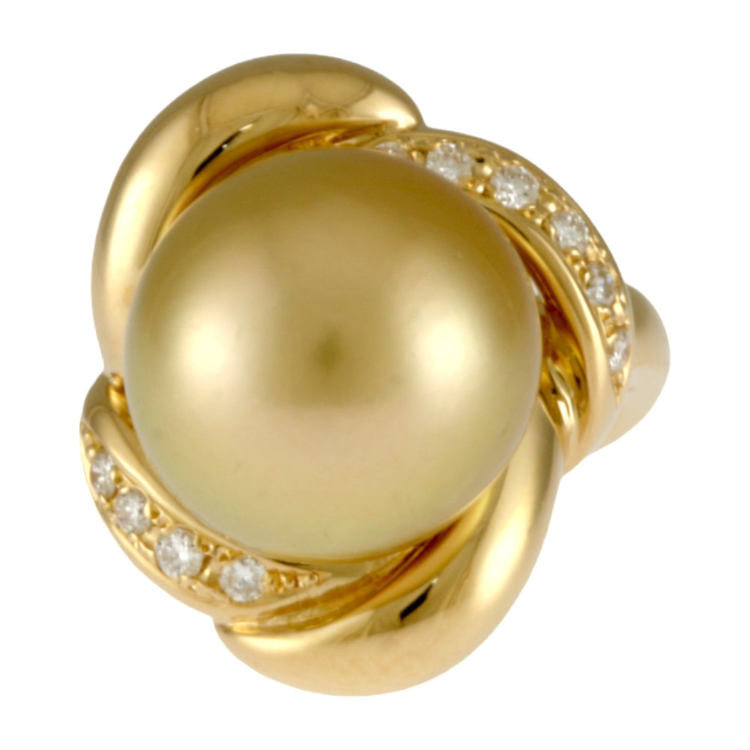 白蝶ゴールデンパール リング 指輪 6号 18金 K18イエローゴールド ゴールデンパール ダイヤモンド 0.08ct レディース   中古 レディースのアクセサリー(リング(指輪))の商品写真