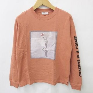 アザー(other)のブランダライズド バンクシーコラボ Tシャツ 長袖 丸首 プリント オレンジ L(Tシャツ/カットソー(七分/長袖))