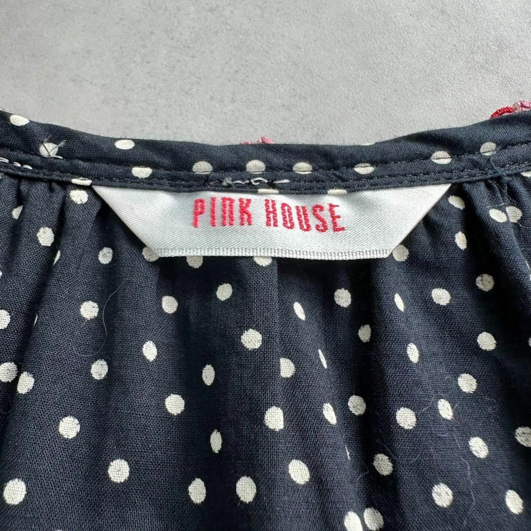 PINK HOUSE(ピンクハウス)のピンクハウス　黒　ドット　フラワーワッペン　刺繍　リボン　チュニック レディースのトップス(チュニック)の商品写真