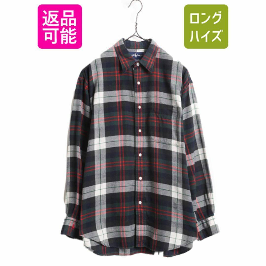 Ralph Lauren(ラルフローレン)の90s THE BIG SHIRT ラルフローレン チェック 長袖 フランネル シャツ シャツ レディース M 程 ポロ 90年代 ネル ビッグシャツ ポケット付き レディースのトップス(シャツ/ブラウス(長袖/七分))の商品写真