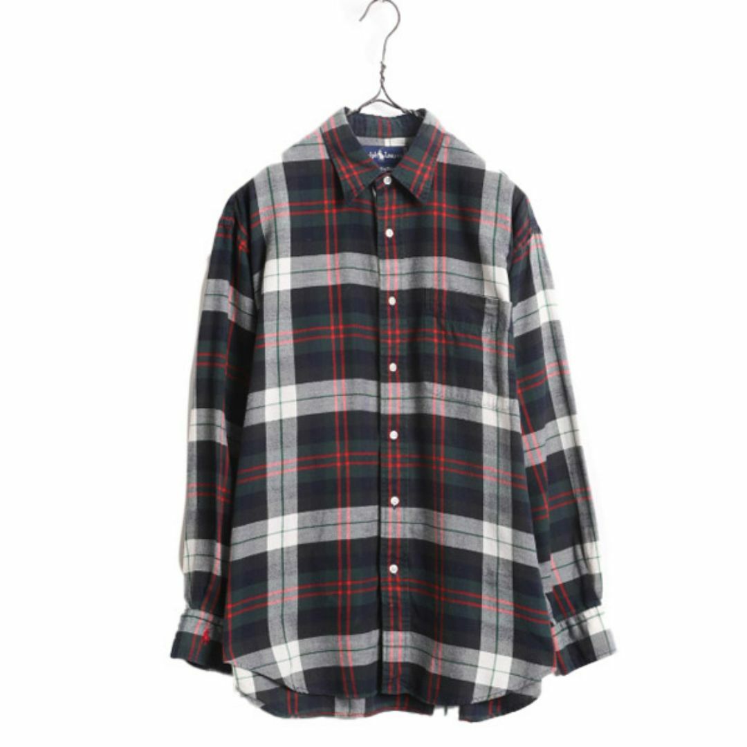 Ralph Lauren(ラルフローレン)の90s THE BIG SHIRT ラルフローレン チェック 長袖 フランネル シャツ シャツ レディース M 程 ポロ 90年代 ネル ビッグシャツ ポケット付き レディースのトップス(シャツ/ブラウス(長袖/七分))の商品写真