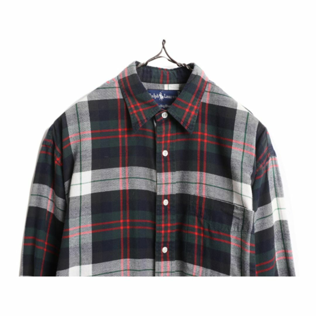 Ralph Lauren(ラルフローレン)の90s THE BIG SHIRT ラルフローレン チェック 長袖 フランネル シャツ シャツ レディース M 程 ポロ 90年代 ネル ビッグシャツ ポケット付き レディースのトップス(シャツ/ブラウス(長袖/七分))の商品写真