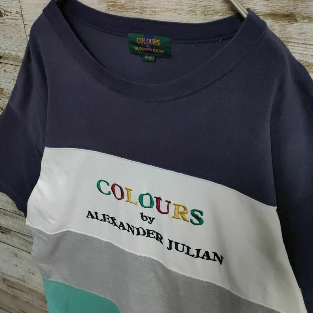 【659】90sカラーズ　マルチカラー　切り替え　太ボーダー　Tシャツ　刺繍ロゴ メンズのトップス(Tシャツ/カットソー(半袖/袖なし))の商品写真