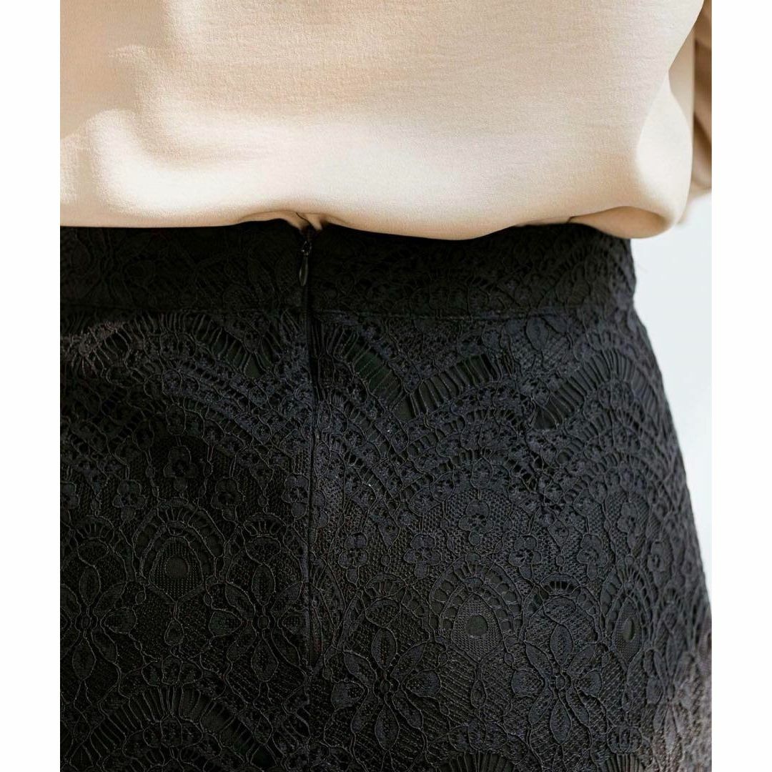 SAISON DE PAPILLON(セゾンドパピヨン)の新品 大人上品 お呼ばれ キレイめ ミモレ丈総レースタイトスカート 黒色 レディースのスカート(ひざ丈スカート)の商品写真
