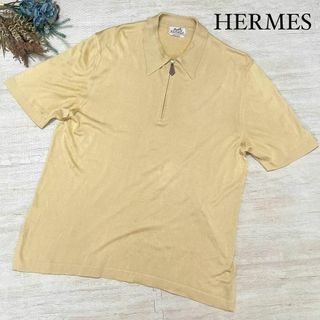 Hermes - HERMES エルメス Lサイズ イエロー 黄色 ハーフジップ 半袖ニット