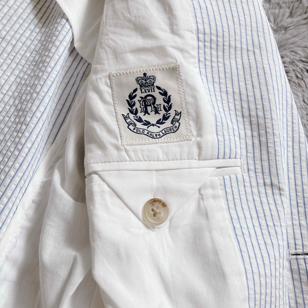 POLO RALPH LAUREN(ポロラルフローレン)の【ポロラルフローレン】未使用✨希少 シアサッカージャケット  金ボタン 現行タグ レディースのジャケット/アウター(テーラードジャケット)の商品写真