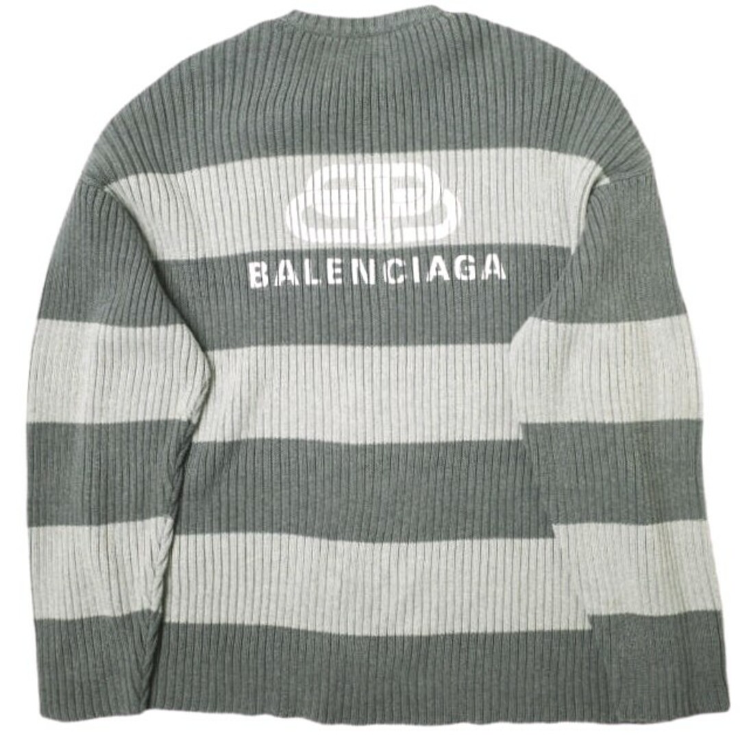 Balenciaga(バレンシアガ)のBALENCIAGA バレンシアガ 21SS イタリア製 BORDER BB LOGO KNIT オーバーサイズボーダークルーネックニット ﻿608760 T3162 XS(170/88A) グレー セーター プルオーバー トップス【中古】【BALENCIAGA】 メンズのトップス(ニット/セーター)の商品写真