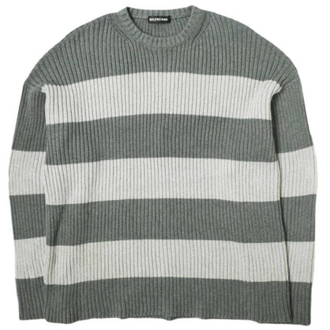 Balenciaga(バレンシアガ)のBALENCIAGA バレンシアガ 21SS イタリア製 BORDER BB LOGO KNIT オーバーサイズボーダークルーネックニット ﻿608760 T3162 XS(170/88A) グレー セーター プルオーバー トップス【中古】【BALENCIAGA】 メンズのトップス(ニット/セーター)の商品写真