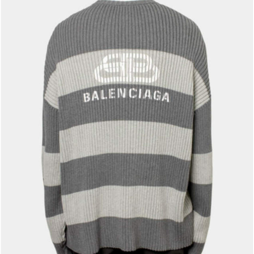 Balenciaga(バレンシアガ)のBALENCIAGA バレンシアガ 21SS イタリア製 BORDER BB LOGO KNIT オーバーサイズボーダークルーネックニット ﻿608760 T3162 XS(170/88A) グレー セーター プルオーバー トップス【中古】【BALENCIAGA】 メンズのトップス(ニット/セーター)の商品写真