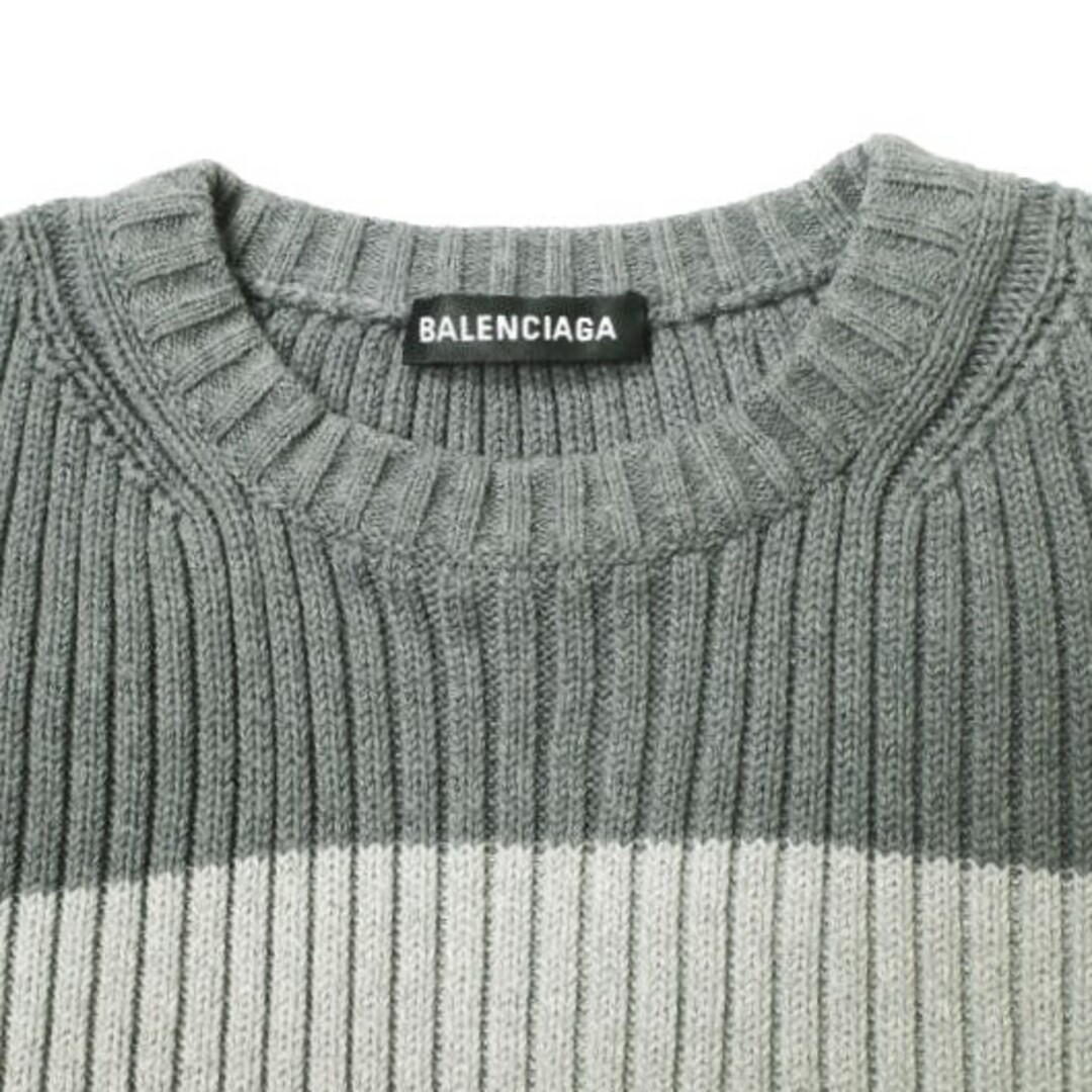 Balenciaga(バレンシアガ)のBALENCIAGA バレンシアガ 21SS イタリア製 BORDER BB LOGO KNIT オーバーサイズボーダークルーネックニット ﻿608760 T3162 XS(170/88A) グレー セーター プルオーバー トップス【中古】【BALENCIAGA】 メンズのトップス(ニット/セーター)の商品写真