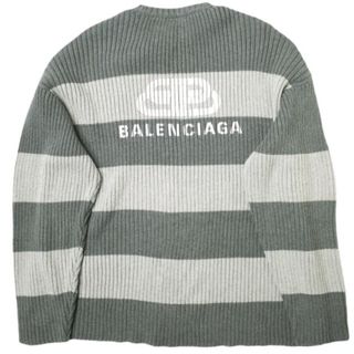 バレンシアガ(Balenciaga)のBALENCIAGA バレンシアガ 21SS イタリア製 BORDER BB LOGO KNIT オーバーサイズボーダークルーネックニット ﻿608760 T3162 XS(170/88A) グレー セーター プルオーバー トップス【中古】【BALENCIAGA】(ニット/セーター)